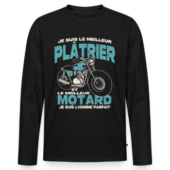 Le meilleur plâtrier et le meilleur motard - T-shirt manches longues Premium bio Homme - noir - Devant - Nico (187cm)