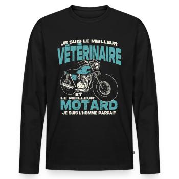 Le meilleur vétérinaire et le meilleur motard - T-shirt manches longues Premium bio Homme - noir - Devant - Nico (187cm)