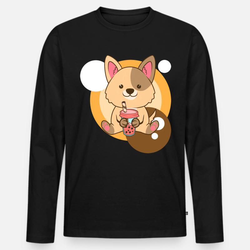 Hund und Bubble Tea - Männer Premium Bio Langarmshirt - Schwarz