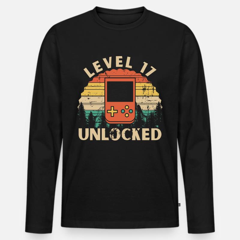 Level 17 freigeschaltet - Männer Premium Bio Langarmshirt - Schwarz