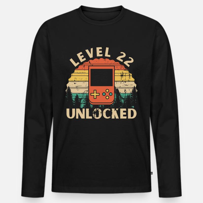Level 22 freigeschaltet - Männer Premium Bio Langarmshirt - Schwarz