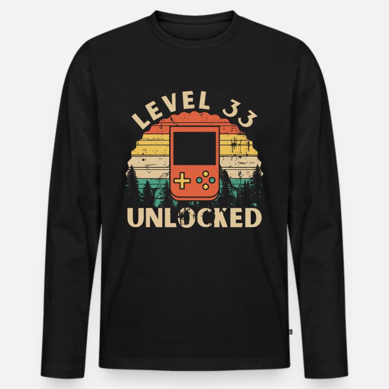 Stufe 33 freigeschaltet - Männer Premium Bio Langarmshirt - Schwarz