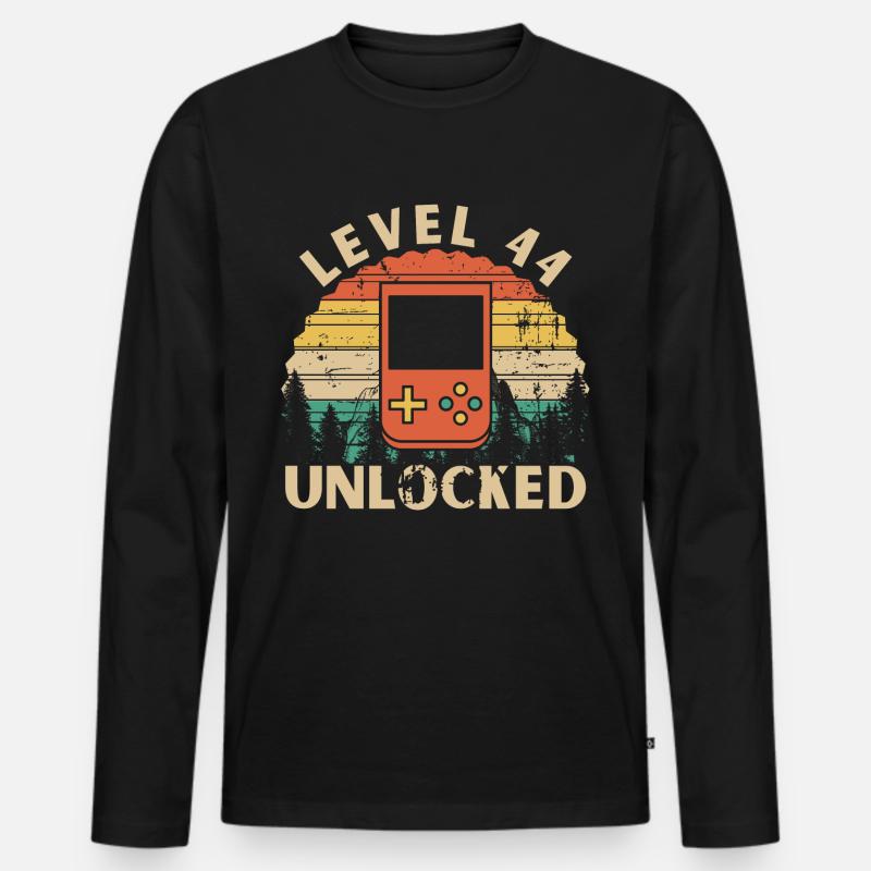 Level 44 freigeschaltet - Männer Premium Bio Langarmshirt - Schwarz