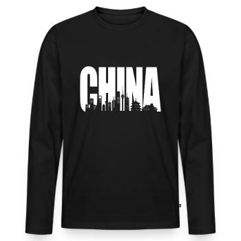China - Men's Premium Organic Long Sleeve Shirt - black - Front - Nico (187cm)