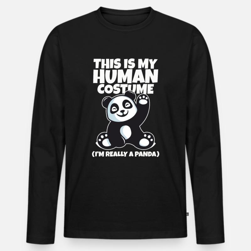 Panda - Männer Premium Bio Langarmshirt - Schwarz