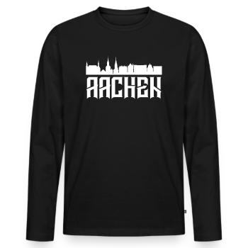Aachen - Männer Premium Bio Langarmshirt - Schwarz - Vorne - Nico (187cm)