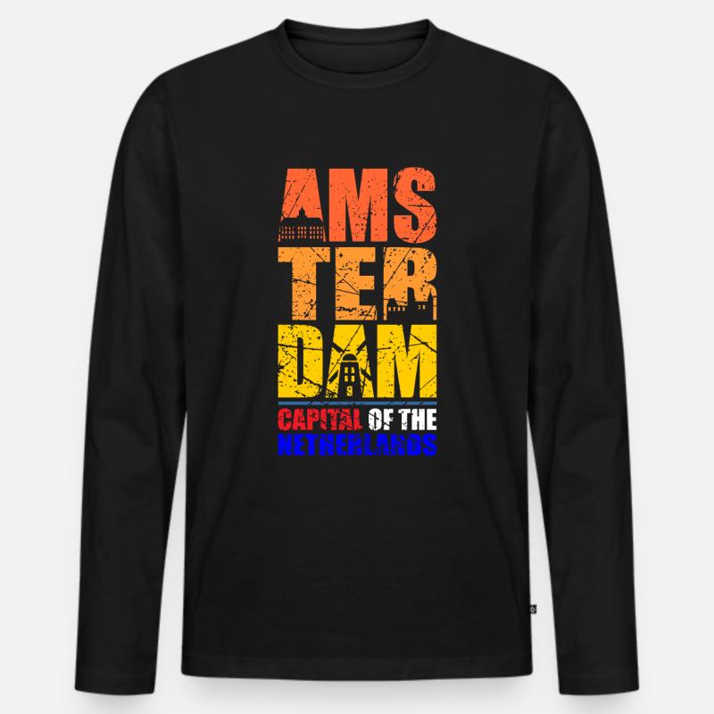 Amsterdam - Männer Premium Bio Langarmshirt - Schwarz