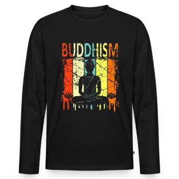 bouddhisme - T-shirt manches longues Premium bio Homme - noir - Devant - Nico (187cm)