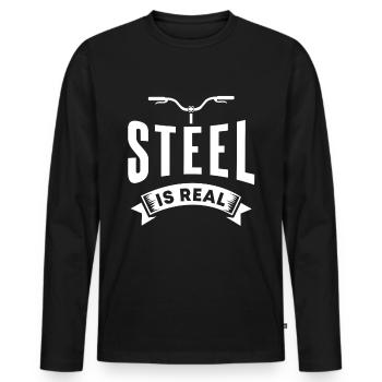 Steel Is Real No. 10 - Men's Premium Organic Long Sleeve Shirt - black - Front - Nico (187cm)