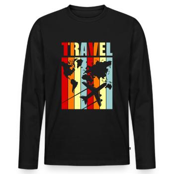 Reise - Männer Premium Bio Langarmshirt - Schwarz - Vorne - Nico (187cm)