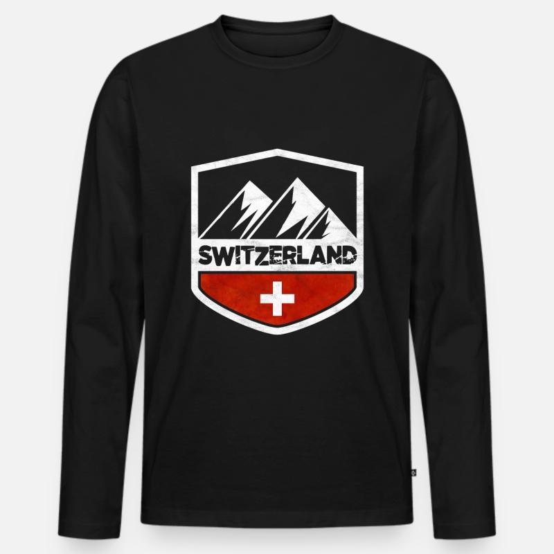 Schweiz - Männer Premium Bio Langarmshirt - Schwarz