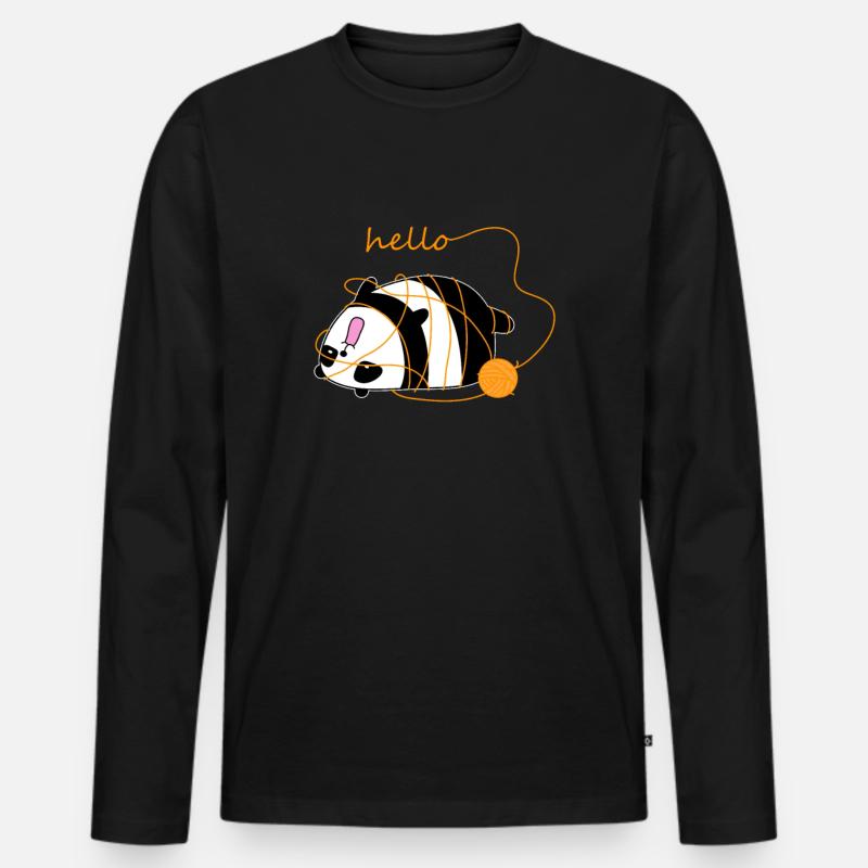 Panda - Männer Premium Bio Langarmshirt - Schwarz