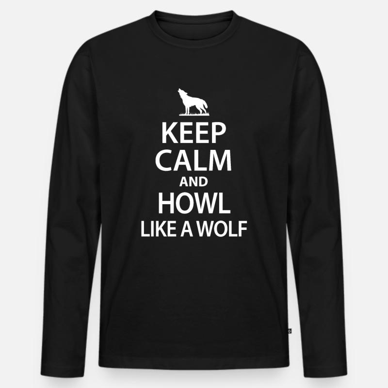Wolf - Männer Premium Bio Langarmshirt - Schwarz