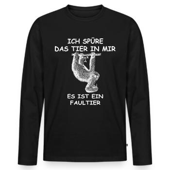 Lustiges Faultier ich spüre das Tier in mir - Männer Premium Bio Langarmshirt - Schwarz - Vorne - Nico (187cm)