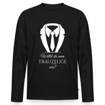 Willst du mein Trauzeuge sein? Werden Fragen Anzug - Männer Premium Bio Langarmshirt - Schwarz - Vorne - Nico (187cm)