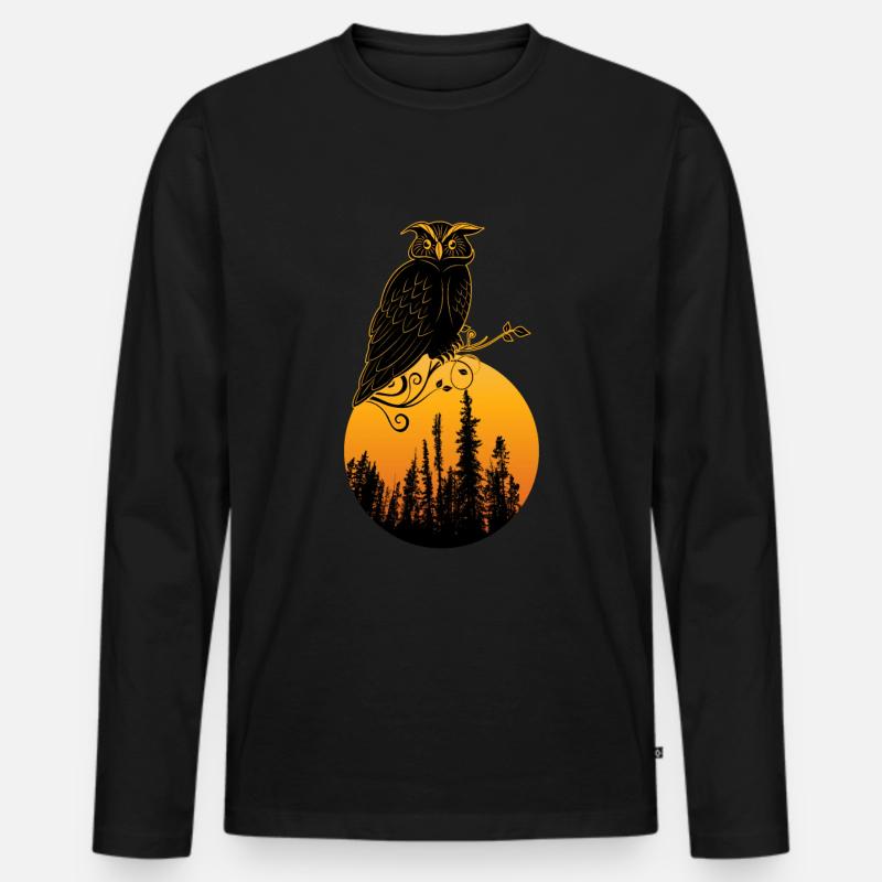 Eule Vogel Nette Geschenkidee - Männer Premium Bio Langarmshirt - Schwarz