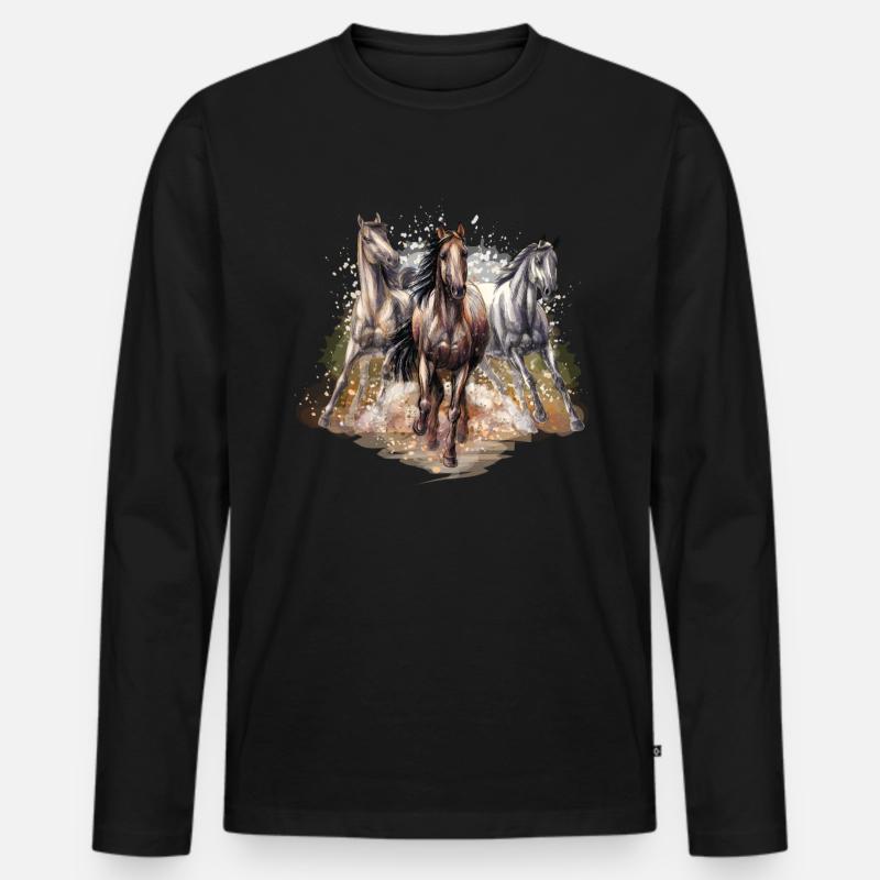 Pferd - Männer Premium Bio Langarmshirt - Schwarz