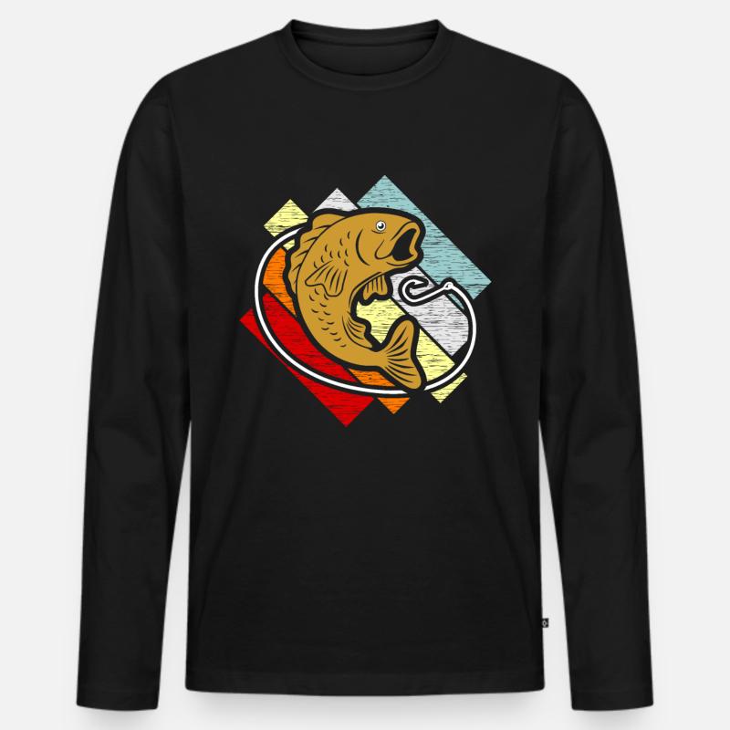 Fischen - Männer Premium Bio Langarmshirt - Schwarz