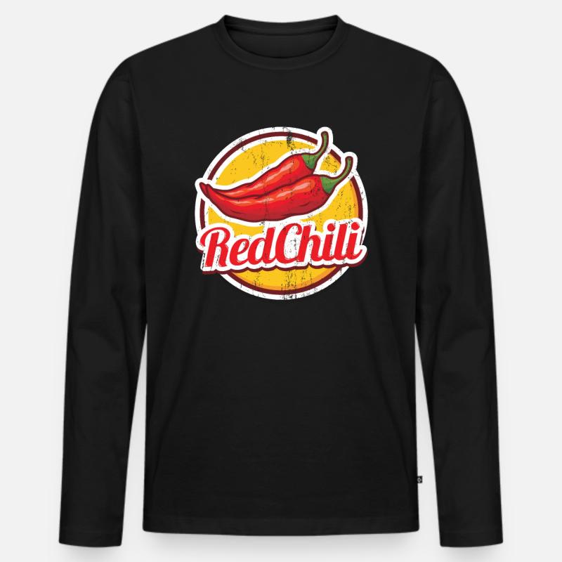 Chili Pfeffer - Männer Premium Bio Langarmshirt - Schwarz