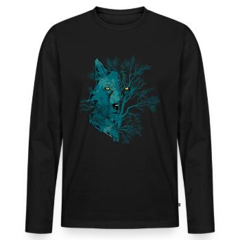 Vollmond Tiermotiv Heulender Wolf - Männer Premium Bio Langarmshirt - Schwarz - Vorne - Nico (187cm)