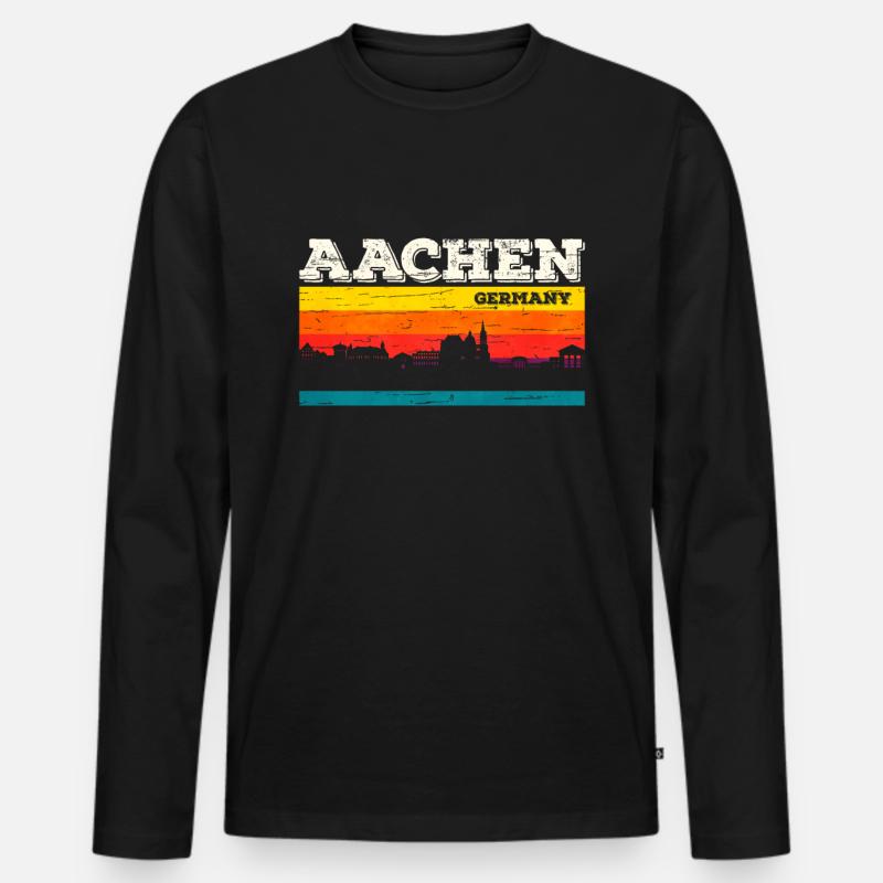 Aachen - Männer Premium Bio Langarmshirt - Schwarz