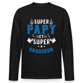 Super papy et Super Chasseur - T-shirt manches longues Premium bio Homme - noir - Devant - Nico (187cm)