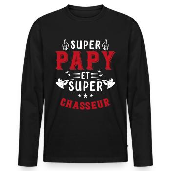 Super papy et Super Chasseur - T-shirt manches longues Premium bio Homme - noir - Devant - Nico (187cm)
