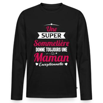 Sommelière Future Maman Cadeau Drôle Annonce Mère - T-shirt manches longues Premium bio Homme - noir - Devant - Nico (187cm)