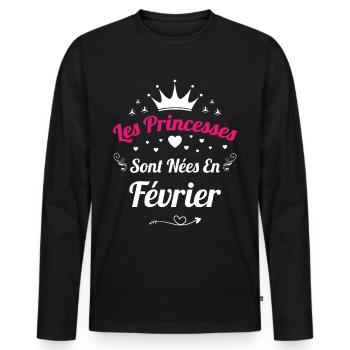 Les Princesses Sont Nées En Février Anniversaire - T-shirt manches longues Premium bio Homme - noir - Devant - Nico (187cm)