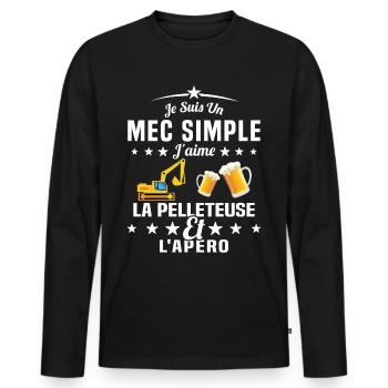 Un Mec Simple J'aime La Pelleteuse Et L'apéro - T-shirt manches longues Premium bio Homme - noir - Devant - Nico (187cm)