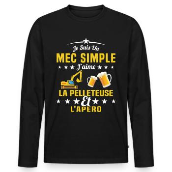 Un Mec Simple J'aime La Pelleteuse Et L'apéro - T-shirt manches longues Premium bio Homme - noir - Devant - Nico (187cm)