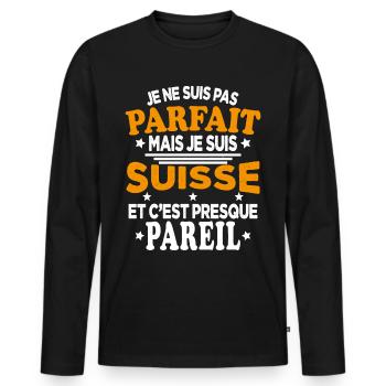 Je Ne Suis Pas Parfait Mais Je Suis Suisse - T-shirt manches longues Premium bio Homme - noir - Devant - Nico (187cm)