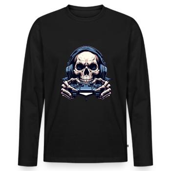 Skelett mit Gamecontroller. Design für Gamer - Männer Premium Bio Langarmshirt - Schwarz - Vorne - Nico (187cm)