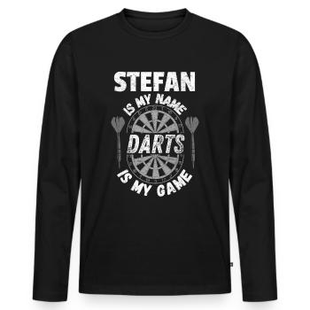 Conception de fléchettes par le nom de Stefan. Cadeaux de fléchettes - T-shirt manches longues Premium bio Homme - noir - Devant - Nico (187cm)