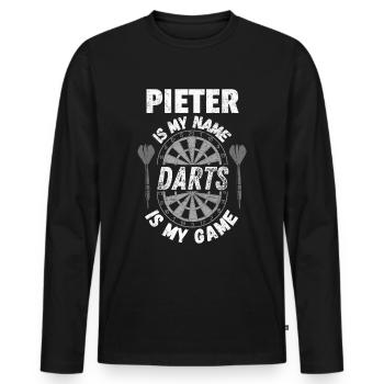 Personal dartsport fan design for Pieter darts - Men's Premium Organic Long Sleeve Shirt - black - Front - Nico (187cm)