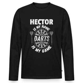 Fléchettes, Fan de fléchettes Hector joueur de fléchettes personnalisé - T-shirt manches longues Premium bio Homme - noir - Devant - Nico (187cm)