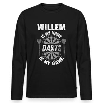 Dart-Fan, Dartspieler Willem personalisiert - Männer Premium Bio Langarmshirt - Schwarz - Vorne - Nico (187cm)