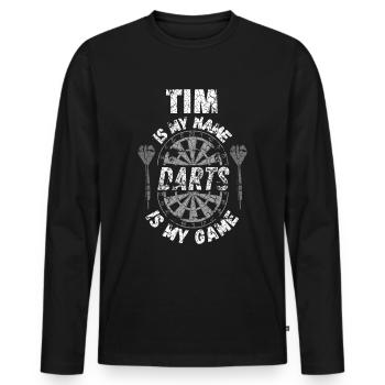 T-shirt de fléchettes personnalisé pour Tim - T-shirt manches longues Premium bio Homme - noir - Devant - Nico (187cm)
