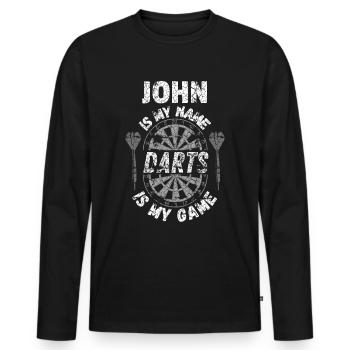 T-shirt de fléchettes personnalisé pour John - T-shirt manches longues Premium bio Homme - noir - Devant - Nico (187cm)