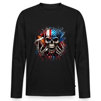 Conception de football crâne avec drapeau américain - T-shirt manches longues Premium bio Homme - noir - Devant - Nico (187cm)