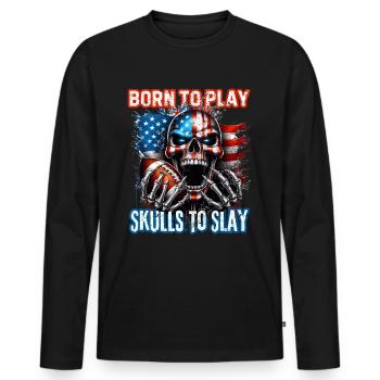 conception de crâne patriotique Football américain - T-shirt manches longues Premium bio Homme - noir - Devant - Nico (187cm)