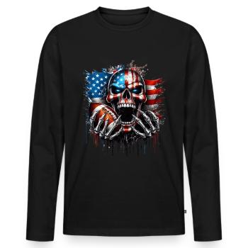 Conception de crâne patriotique football américain - T-shirt manches longues Premium bio Homme - noir - Devant - Nico (187cm)