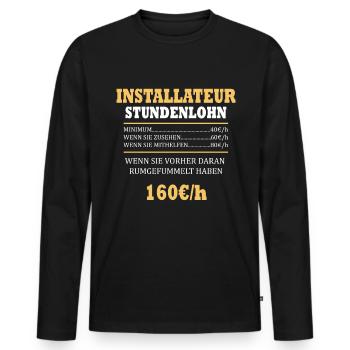 Installateur Stundenlohn Klempner Heizung Berufe - Männer Premium Bio Langarmshirt - Schwarz - Vorne - Nico (187cm)