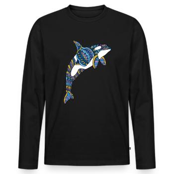 Maori Polynesian Tattoo Orca Diving Snorkeling - Men's Premium Organic Long Sleeve Shirt - black - Front - Nico (187cm)