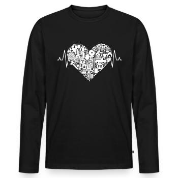 Fire Brigade Heart Firefighter Heartbeat ECG 112 - Men's Premium Organic Long Sleeve Shirt - black - Front - Nico (187cm)