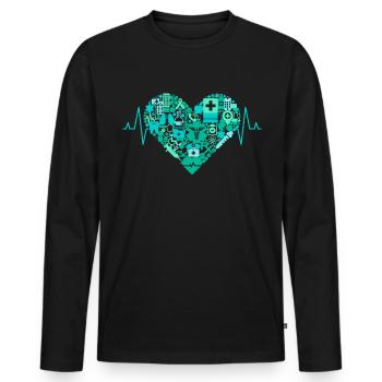 Paramedic Heartbeat ECG Rescue Service Heart - Men's Premium Organic Long Sleeve Shirt - black - Front - Nico (187cm)