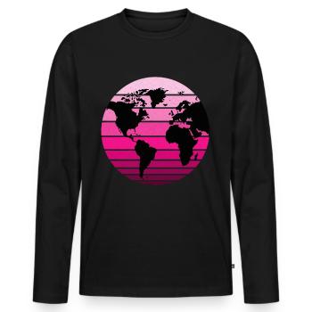 Weltkugel, Erde, im retro vintage Look. Erdkugel - Männer Premium Bio Langarmshirt - Schwarz - Vorne - Nico (187cm)