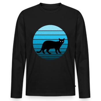 Mignon chat noir au look vintage / rétro - T-shirt manches longues Premium bio Homme - noir - Devant - Nico (187cm)