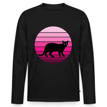 Mignon chat noir au look vintage / rétro - T-shirt manches longues Premium bio Homme - noir - Devant - Nico (187cm)