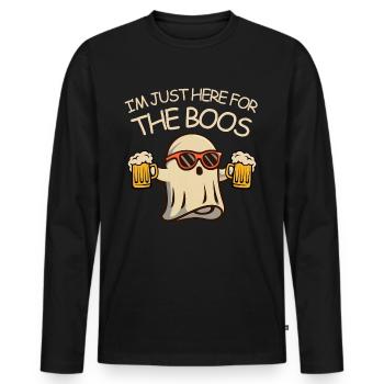 Halloween Ghost Beer Je suis juste là pour les huées - T-shirt manches longues Premium bio Homme - noir - Devant - Nico (187cm)
